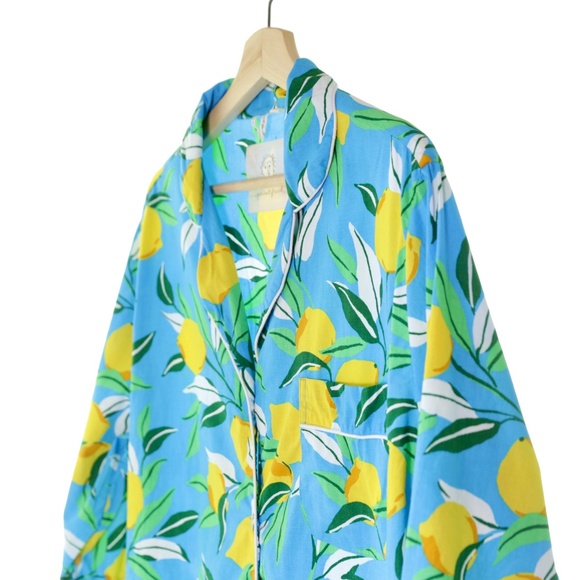 Printfresh Athropologie Lemon Zest Blue Yellow Button Up Sleep Shirt Womens S - Picture 3 of 8